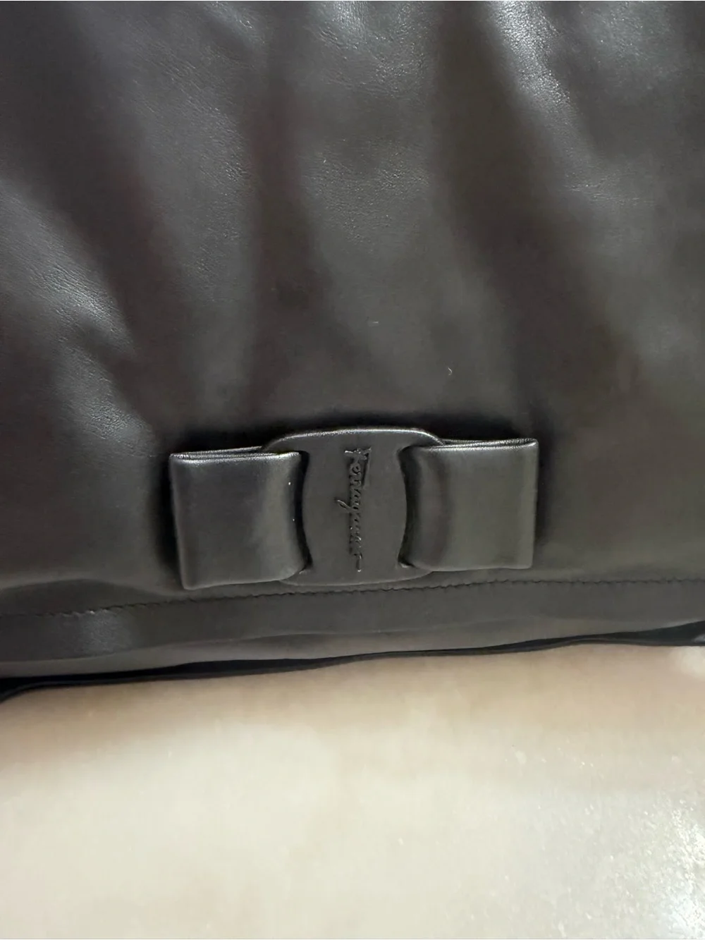 Salvatore Ferragamo Black Leather Messenger Bag with Signature Bow